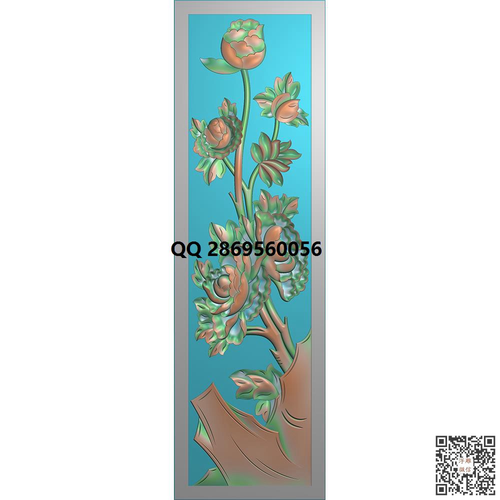 MDN-784牡丹 竖向_花草浮雕素材洋花四季花鸟精雕图浮雕图